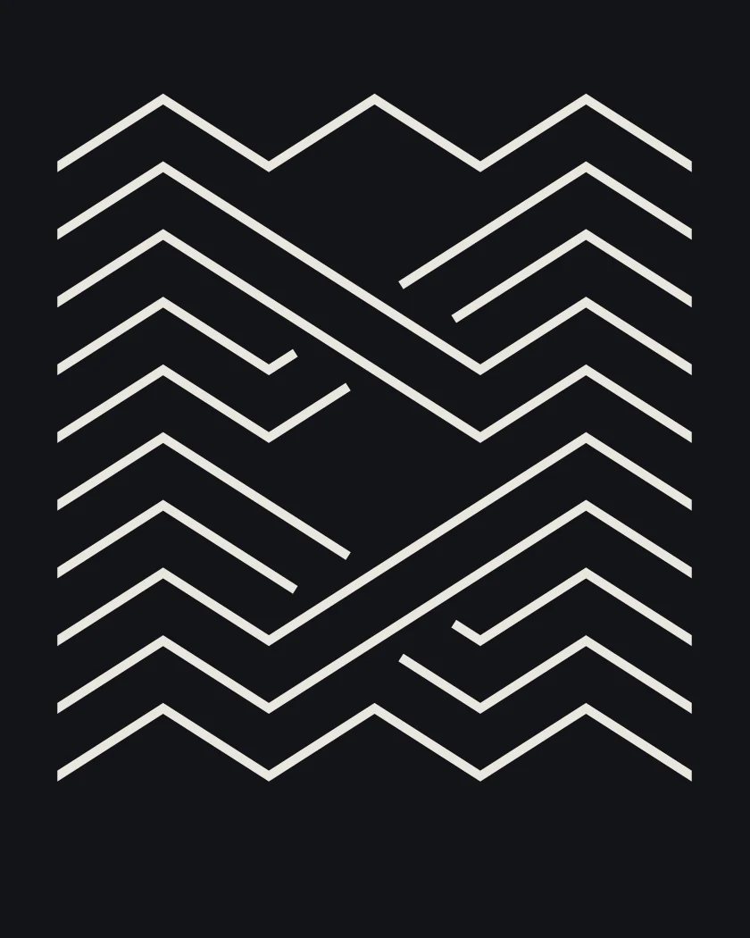 049, The Interlock: rows of zigzag that break and weave into one another. Bone thread on black.