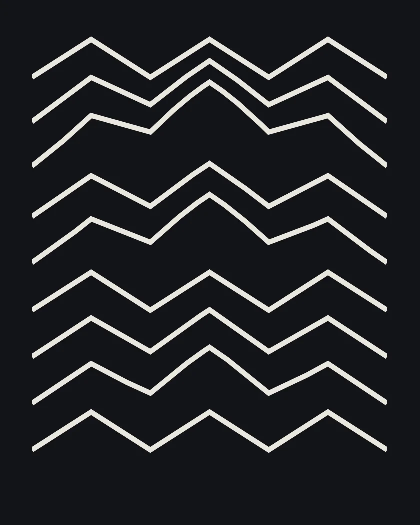V03, Breath: rows of zigzag that swell and settle, slowing down. Bone thread on black.