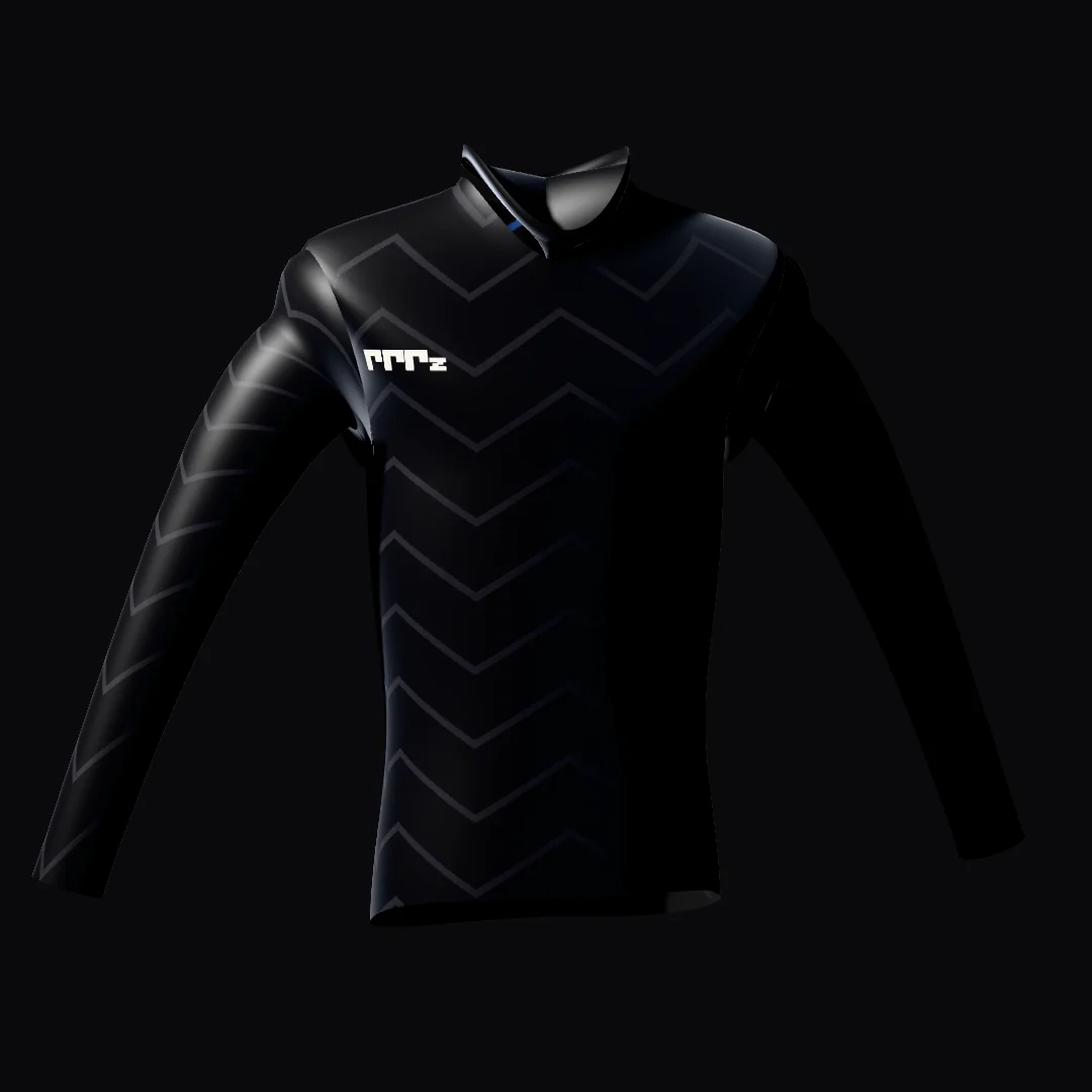 RZ-001 from the front: the woven mark at the chest, and nothing else.